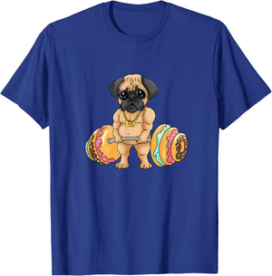 Pug Deadlifting Donuts, Fitness, Funny, Cute, Gym, Pug T-Shirt - T-Shirt | Royal