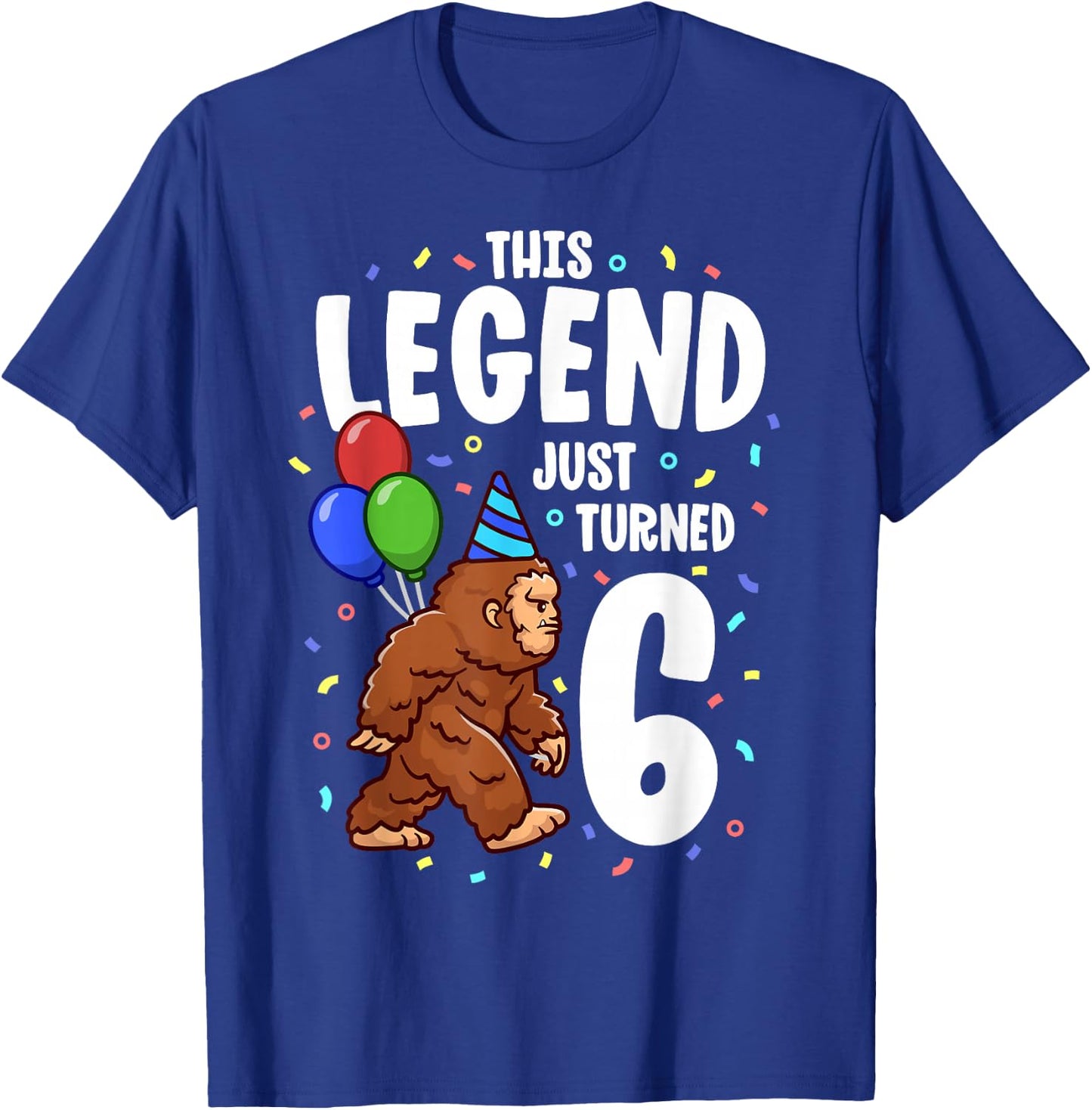 Bigfoot Birthday Party 6 Years Old Sasquatch Theme Boys T-Shirt - T-Shirt | Royal