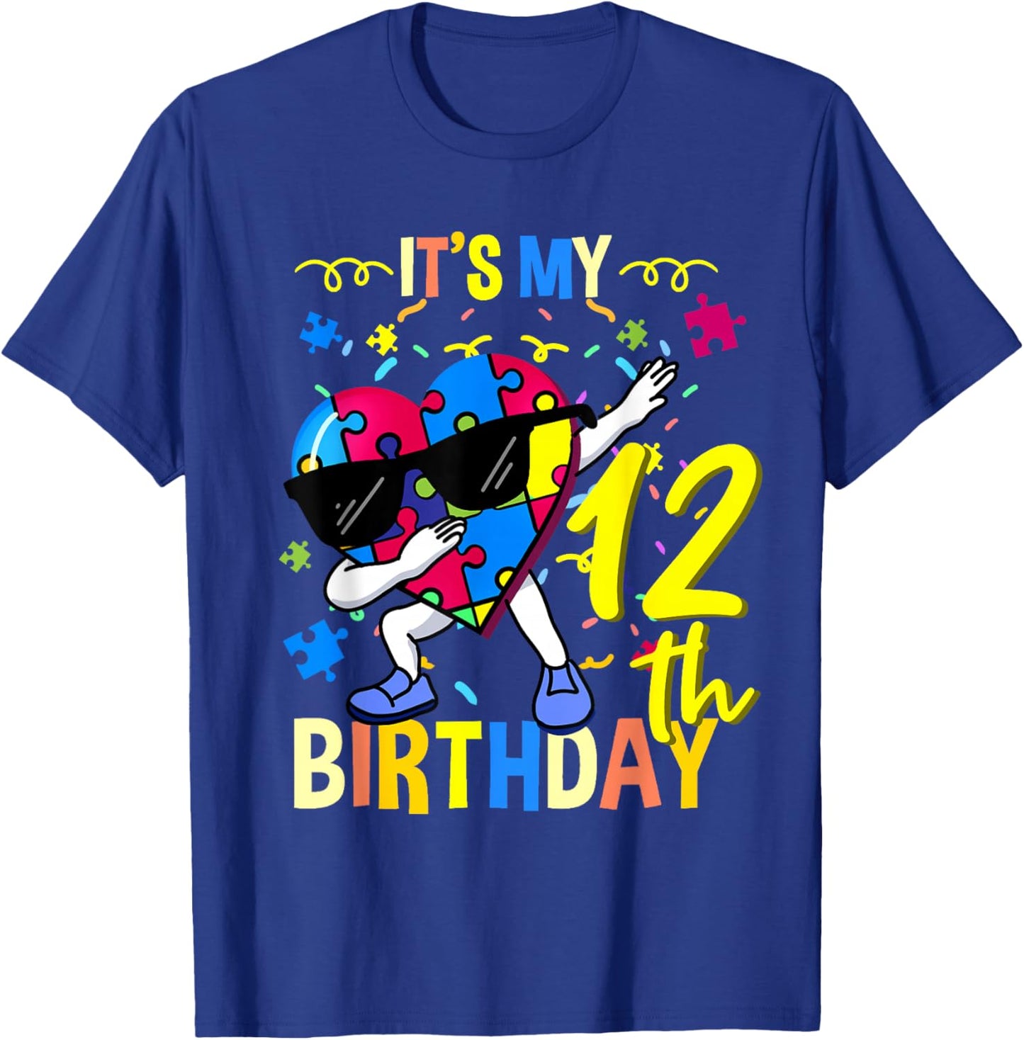 Its My 12th Birthday Dabbing Autism Puzzle T-Shirt - T-Shirt | Royal
