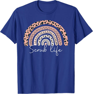 Scrub Life Nurse CMA CNA RN Leopard Rainbow Nursing T-Shirt - T-Shirt | Royal