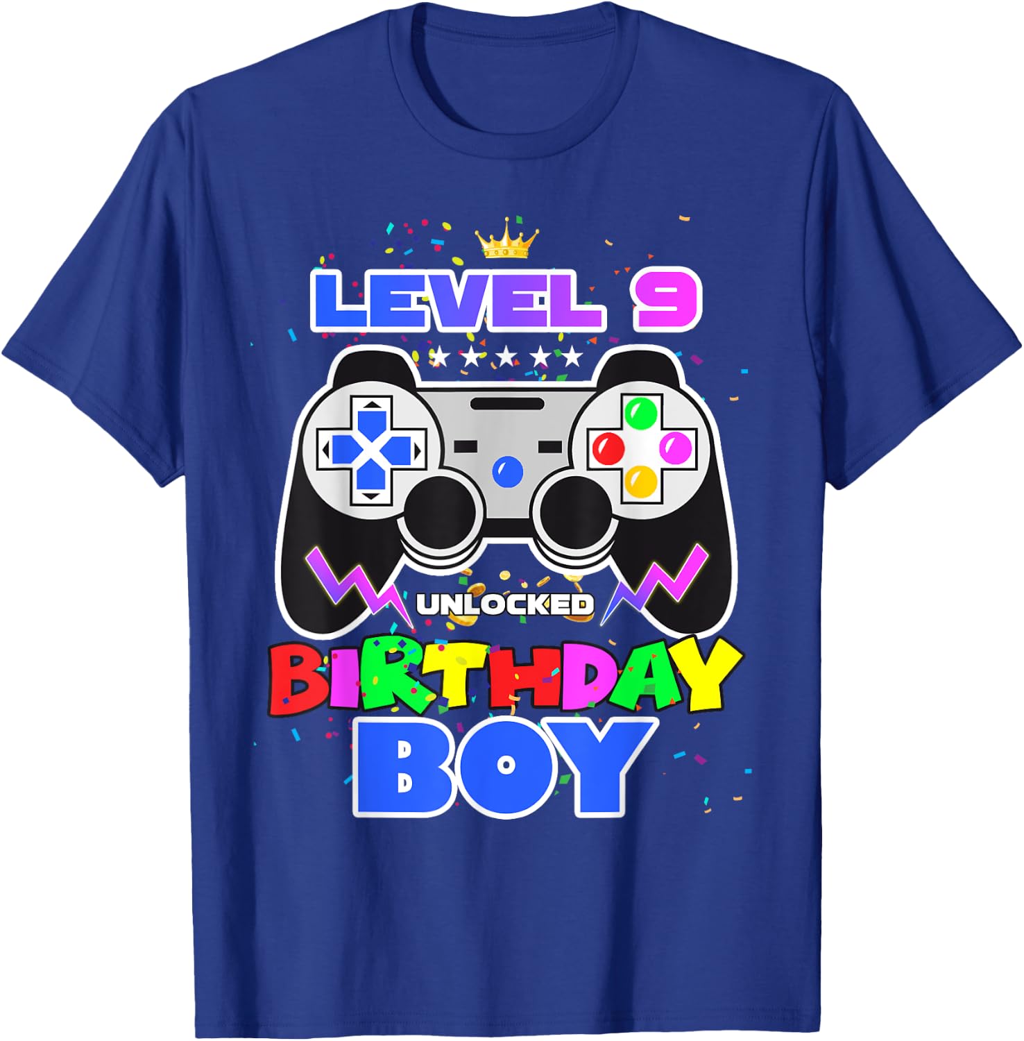 Level 9 Unlocked 9th Birthday Gamer Birthday Boy Video Game T-Shirt - T-Shirt | Royal