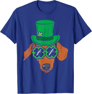 Leprechaun Dachshund Clover Glasses St Patricks Day Dog Gift T-Shirt - T-Shirt | Royal