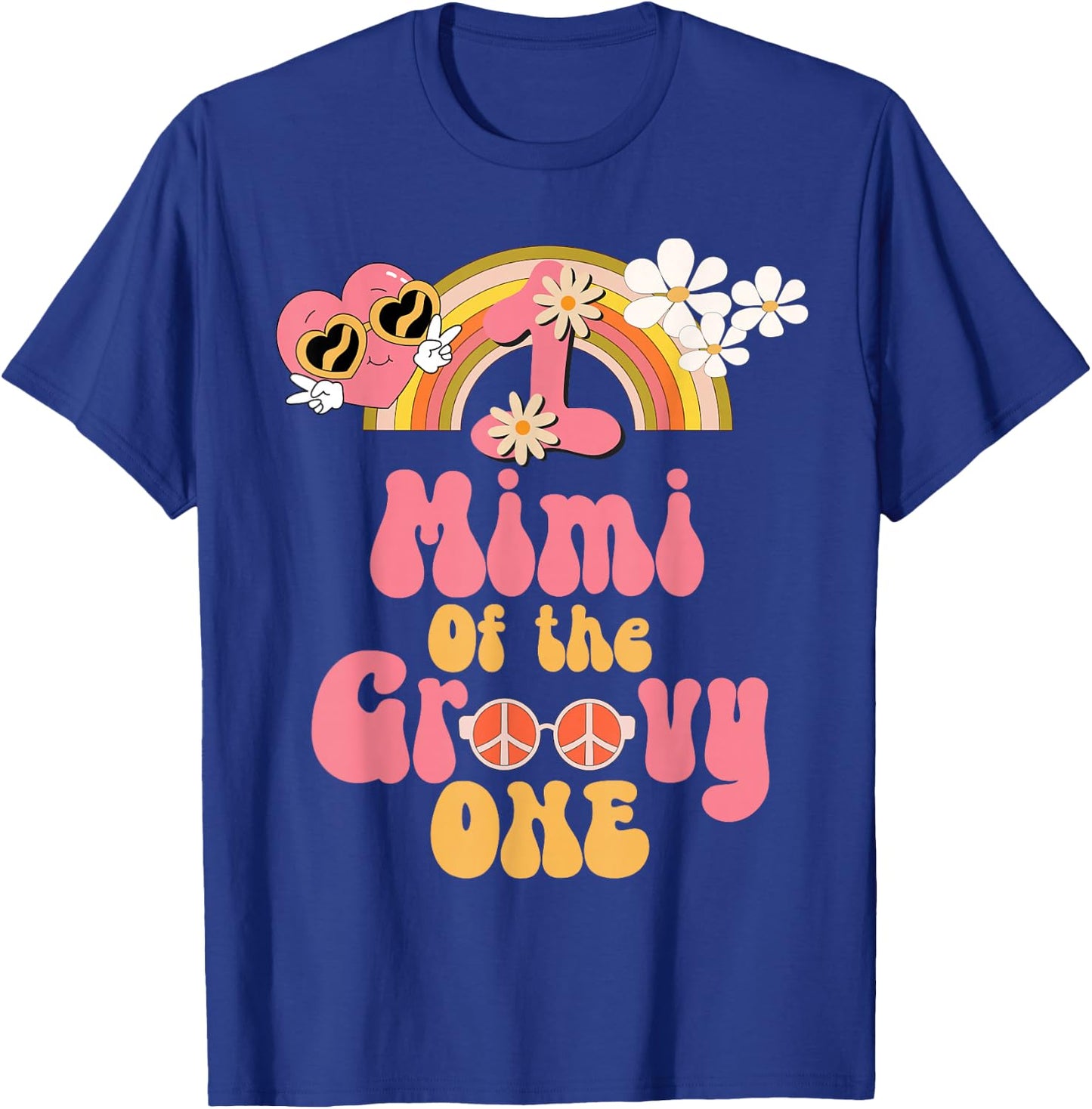 Mimi of the Groovy one peace sign retro birthday matching T-Shirt - T-Shirt | Royal