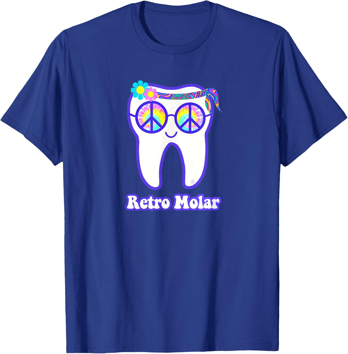 Retro molar tooth hippie peace dental hygienist dentist RDH T-Shirt - T-Shirt | Royal