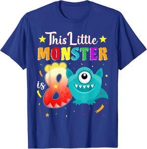 Little Monster 8th Birthday Party Monster 8 Years Old T-Shirt - T-Shirt | Royal
