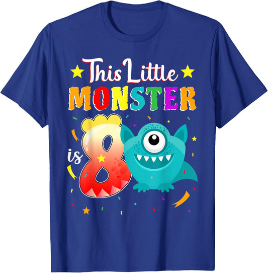 Little Monster 8th Birthday Party Monster 8 Years Old T-Shirt - T-Shirt | Royal