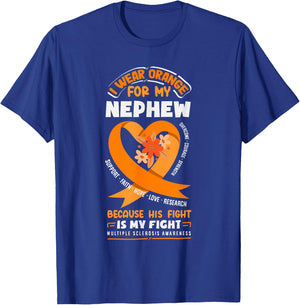 I Wear Orange for My Nephew Multiple Sclerosis Awareness T-Shirt - T-Shirt | Royal