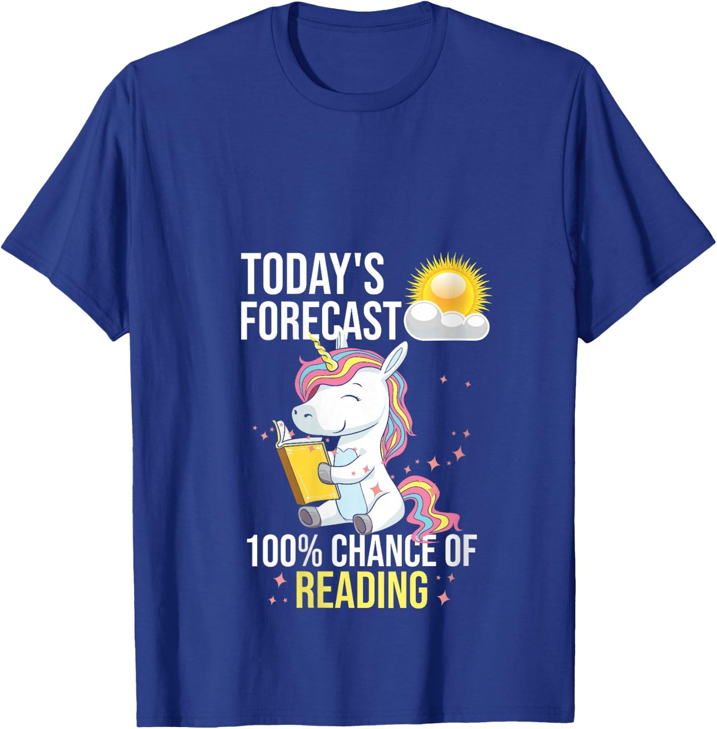 Women's 100% Chance of Reading Funny Book Lover Unicorn V-Neck T-Shirt - T-Shirt | Royal