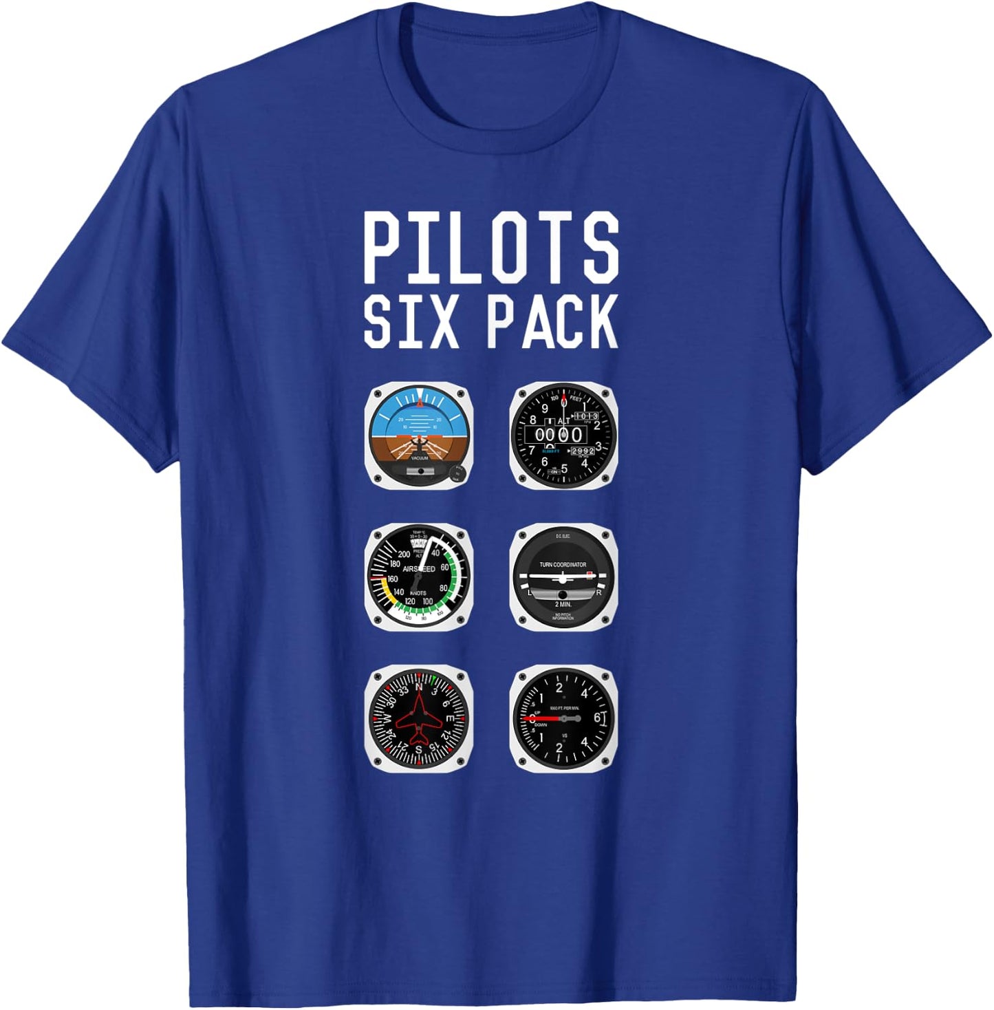 Flight instruments six pack aviation airplane pilots T-Shirt - T-Shirt | Royal