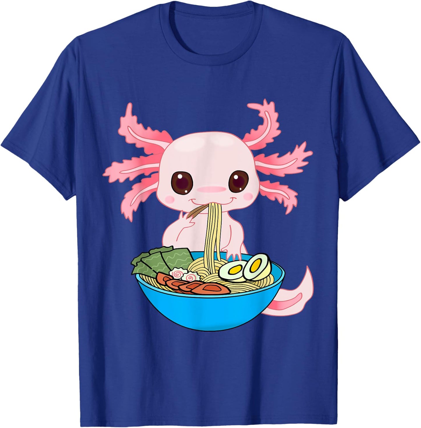 Kawaii Axolotl Eating Ramen Noodles Anime Kids Girls Teens T-Shirt - T-Shirt | Royal
