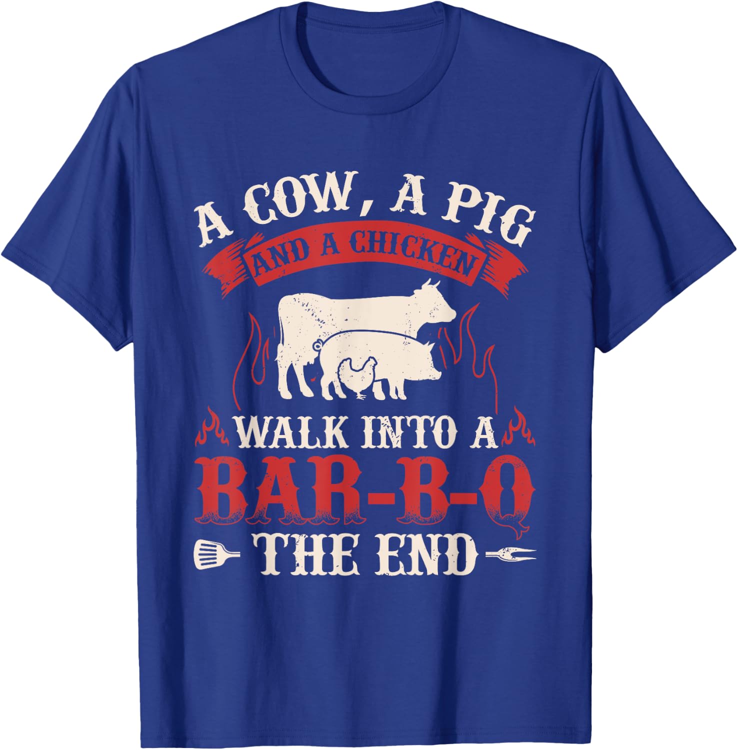 Funny Barbecue Cow Pig Chicken Graphic Meat Smoking BBQ T-Shirt - T-Shirt | Royal