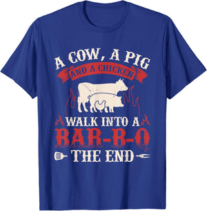 Funny Barbecue Cow Pig Chicken Graphic Meat Smoking BBQ T-Shirt - T-Shirt | Royal