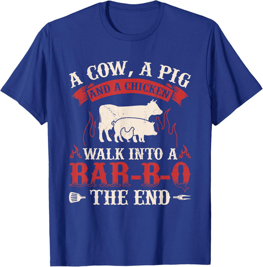 Funny Barbecue Cow Pig Chicken Graphic Meat Smoking BBQ T-Shirt - T-Shirt | Royal
