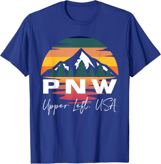 Pacific Northwest PNW Pine Trees Mountains Upper Left USA T-Shirt - T-Shirt | Royal