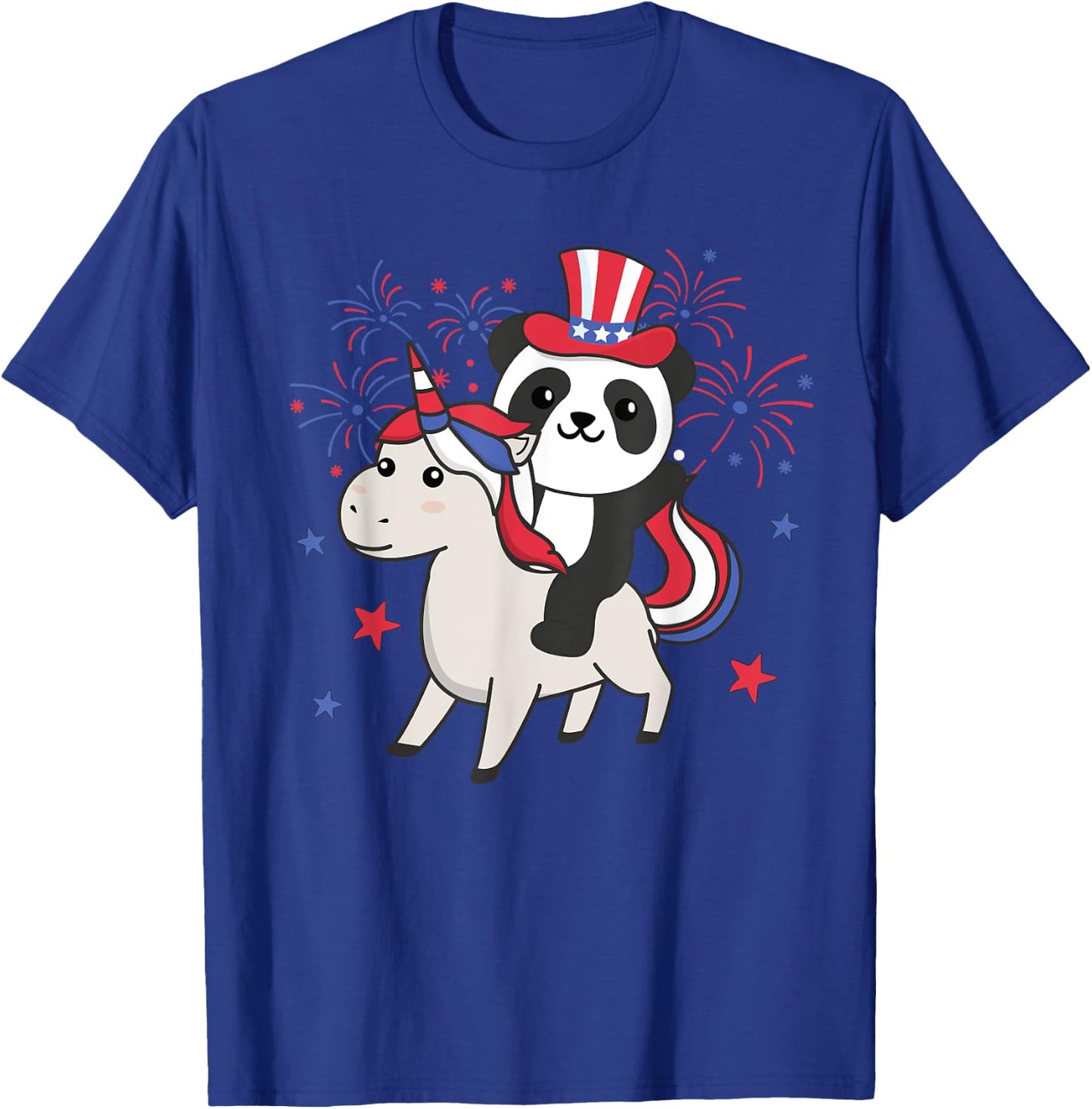 Panda With Unicorn For The Fourth Of July Fireworks For Kids T-Shirt - T-Shirt | Royal