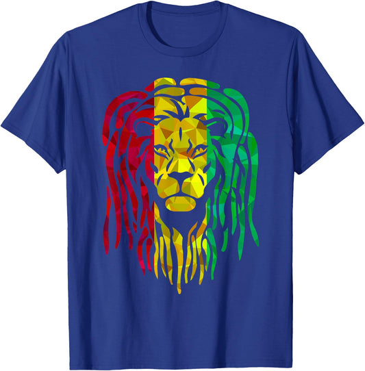 Reggae Lion Face Hippie Mosaic Rastafarian Lion Lover T-Shirt - T-Shirt | Royal