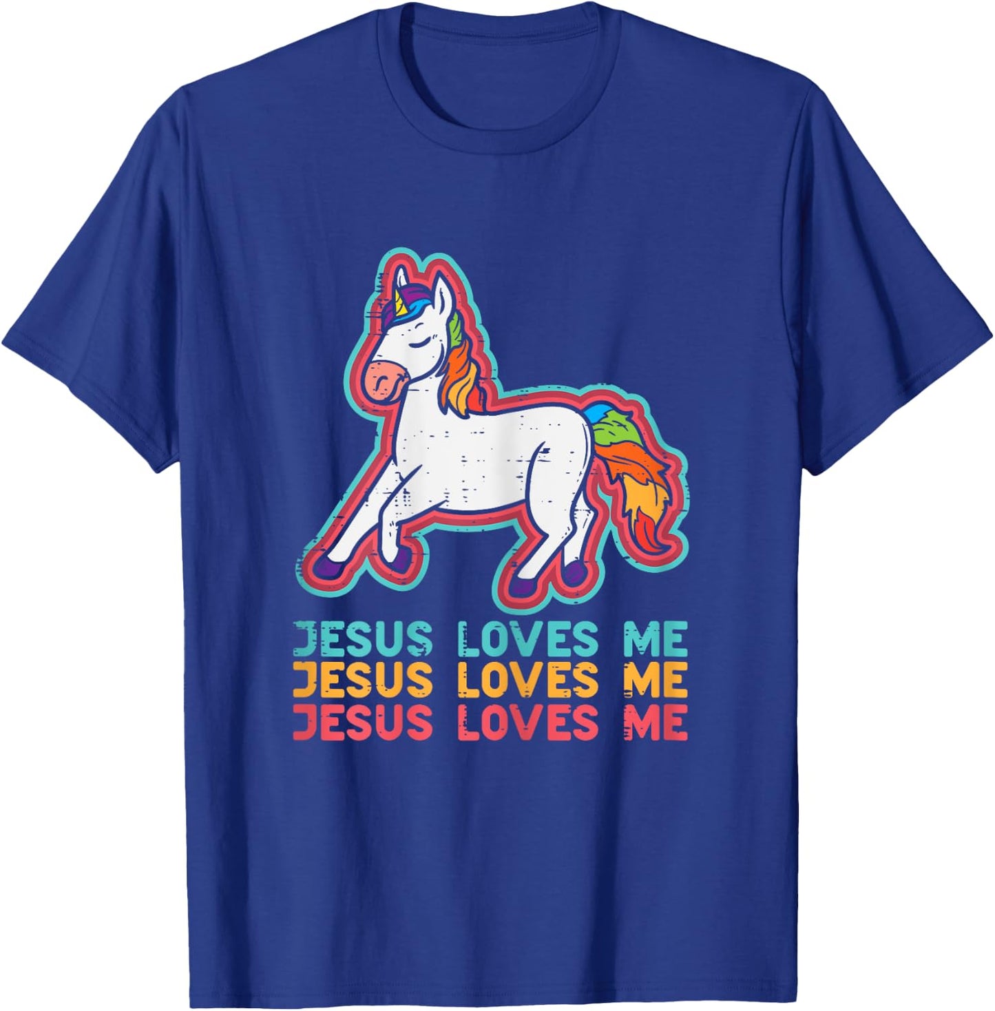 Unicorn Jesus Loves Me Catholic God Christian Women Girls T-Shirt - T-Shirt | Royal
