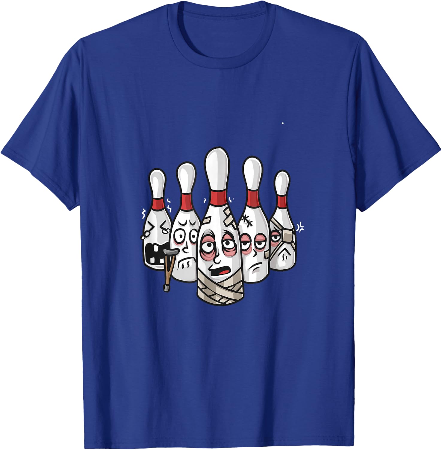 Funny Bowling Pins with Crutches and Bandages Bowling T-Shirt - T-Shirt | Royal