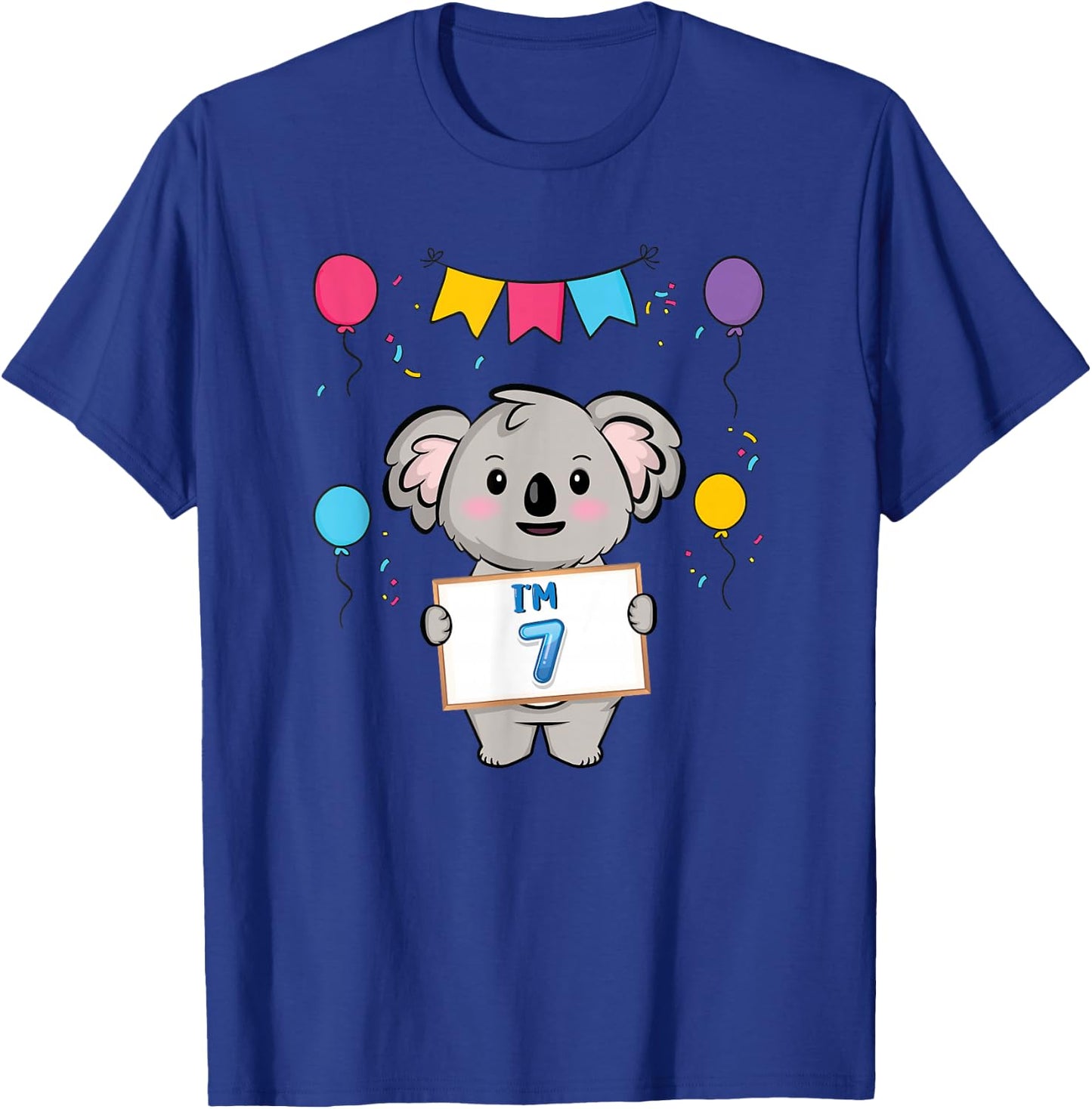 I'm 7 - Cute Koala Holding 7 Year Old 7th Birthday Boy Girl T-Shirt - T-Shirt | Royal