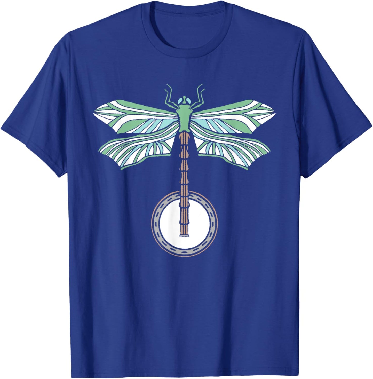 Banjo Dragonfly Artistic Illustration Vintage Retro Graphic T-Shirt - T-Shirt | Royal