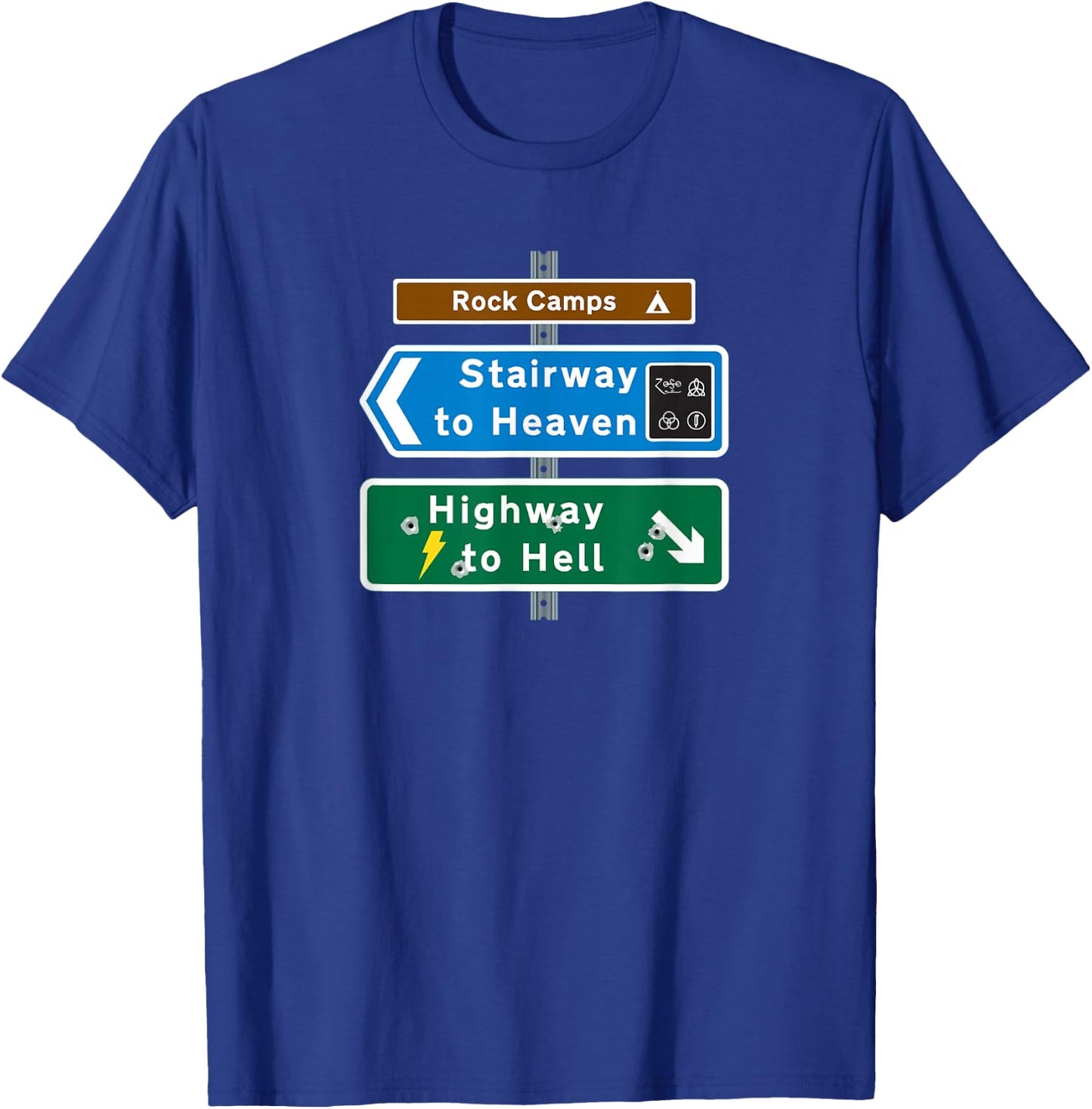 Road Sign Rock Camps: Highway to Hell / Stairway to Heaven T-Shirt - T-Shirt | Royal