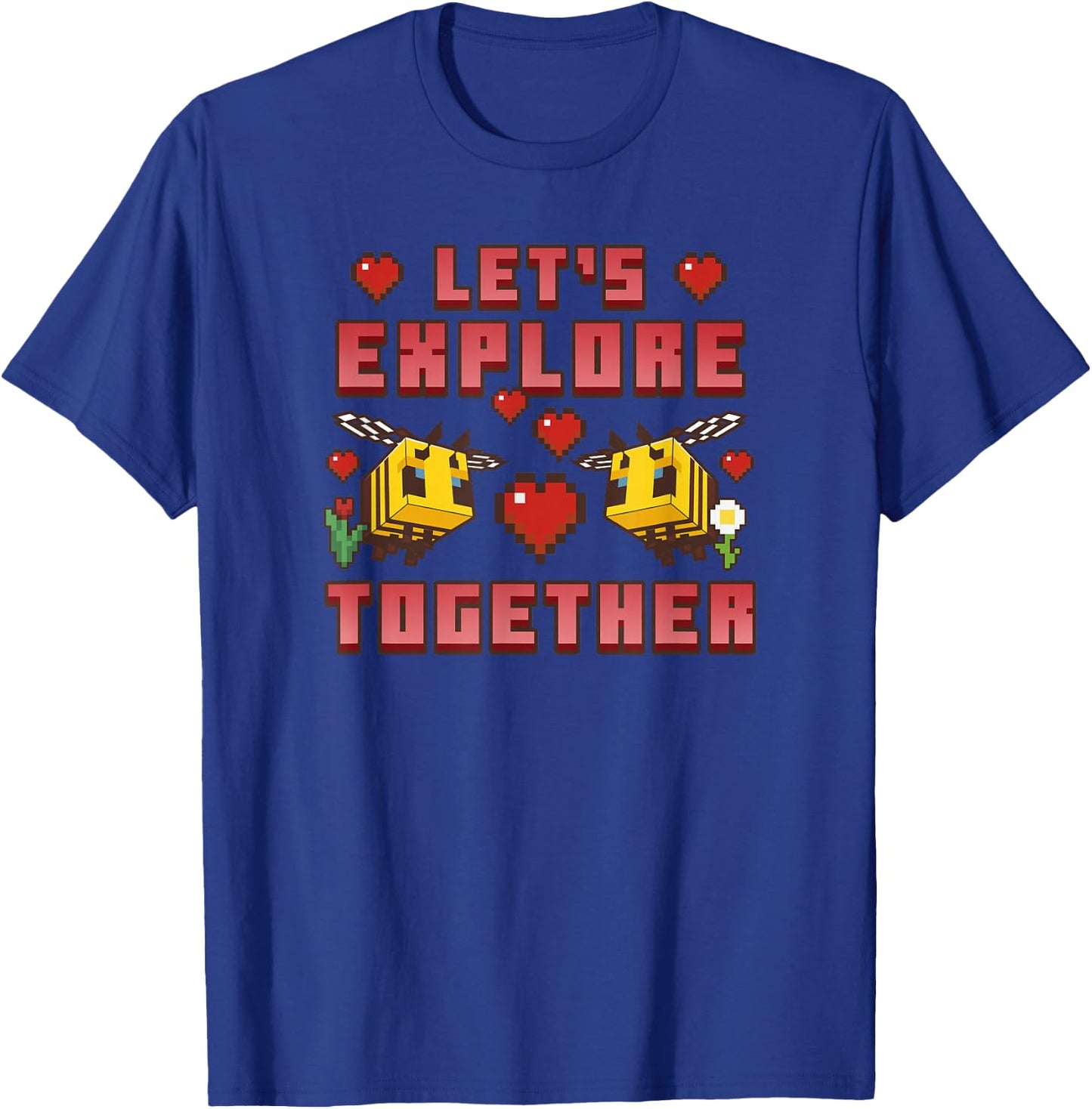 Minecraft Bees Let's Explore Together Hearts T-Shirt - T-Shirt | Royal