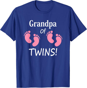 Grandpa of Twin Girls Footprint Design Grandfather T-Shirt - T-Shirt | Royal
