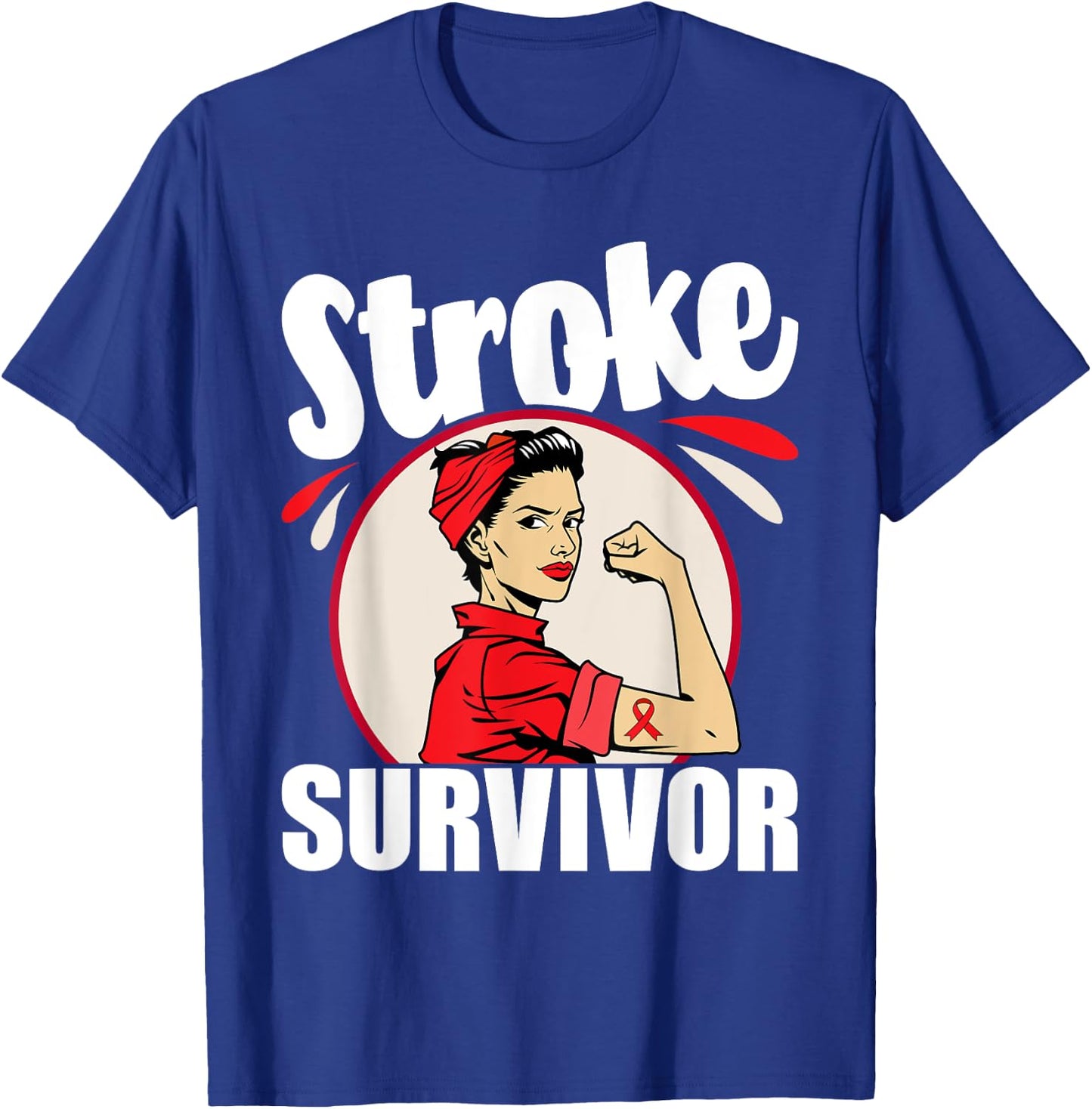 Stroke Survivor - Stroke Awareness Red Ribbon Brain Attack T-Shirt - T-Shirt | Royal