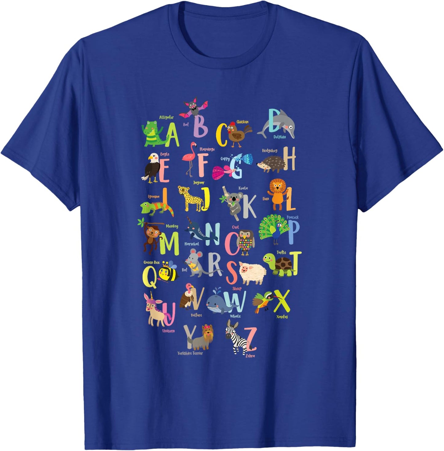Alphabet Animals Cute ABCs Learning Study Learn Letters T-Shirt - T-Shirt | Royal