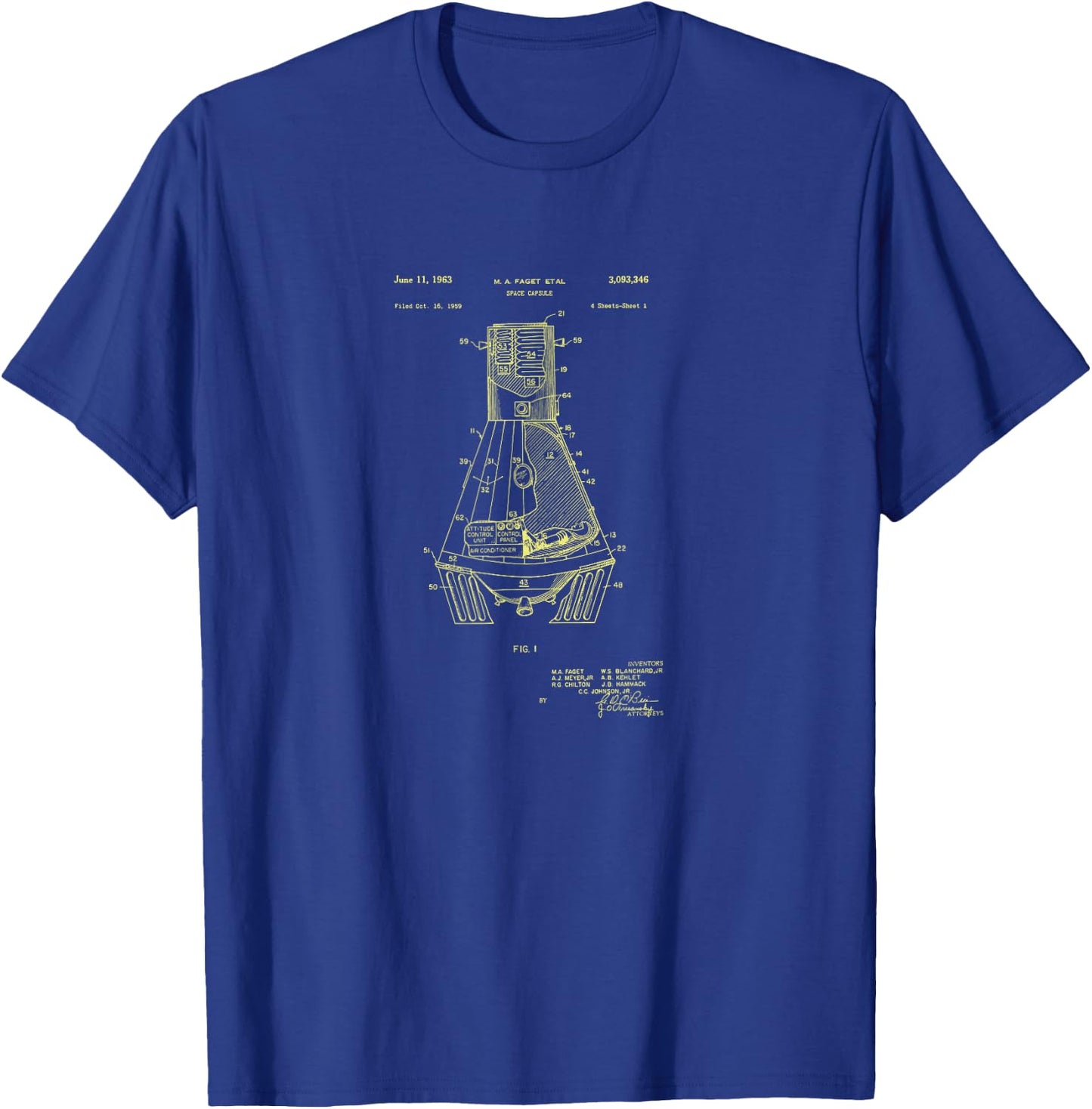 Gemini Rocket Capsule Patent Shirt Space Exploration T-Shirt - T-Shirt | Royal