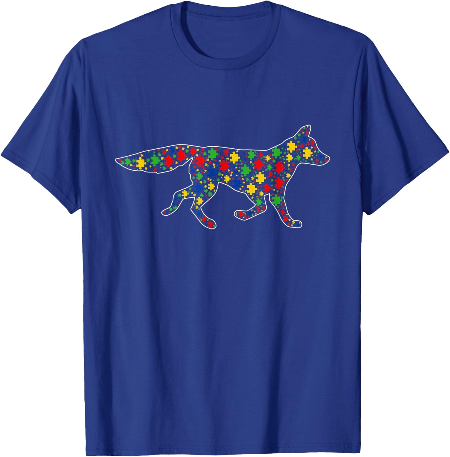 Funny Fox Animals Puzzle Pieces Autism Awareness T-Shirt - T-Shirt | Royal
