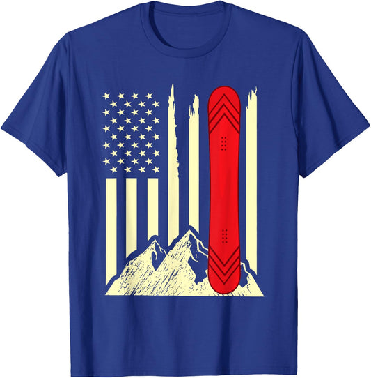 Snowboarding Skiing Snowboard American Flag Snowboarder Women Girls Kids Men T-Shirt - T-Shirt | Royal