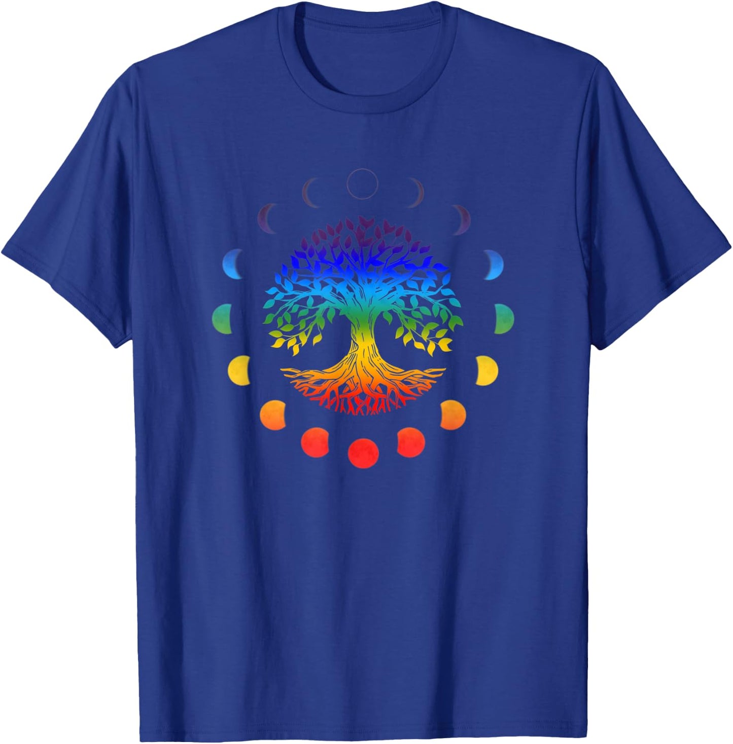 Tree of Life Moon Phases Chakra Colors Yoga Spirituality T-Shirt - T-Shirt | Royal