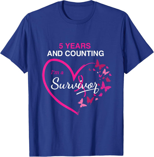 5 Year Breast Cancer Survivor Shirt 5 Years Cancer Free T-Shirt - T-Shirt | Royal