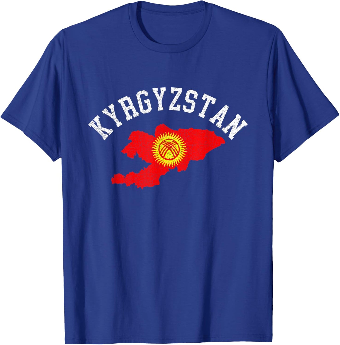 Patriotic Men Women Kyrgyzstan Flag Map Distressed T-Shirt - T-Shirt | Royal