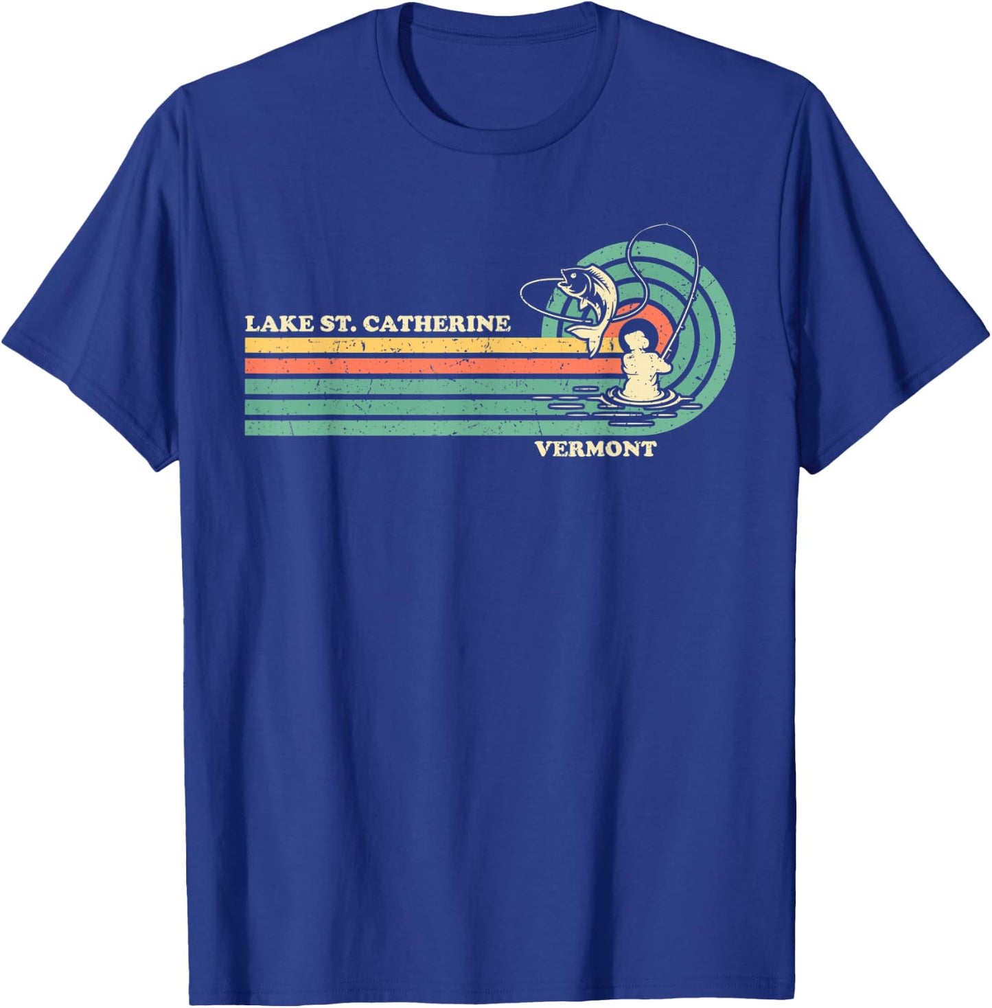 Vintage Retro Summer Fishing Vermont St. Catherine Lake Men Women Kids T-Shirt - T-Shirt | Royal