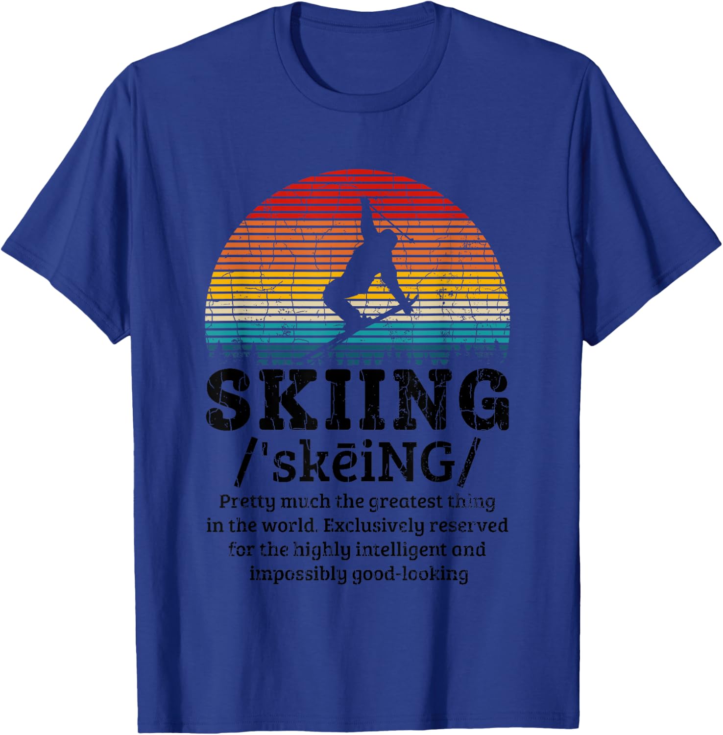 Skiing Definition Funny Retro Vintage Ski Skier Graphic T-Shirt - T-Shirt | Royal