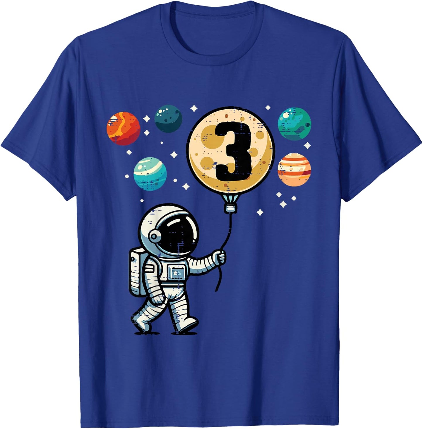 Kids 3rd Birthday Astronaut Planets 3 Year Old Bday Boys Kids T-Shirt - T-Shirt | Royal
