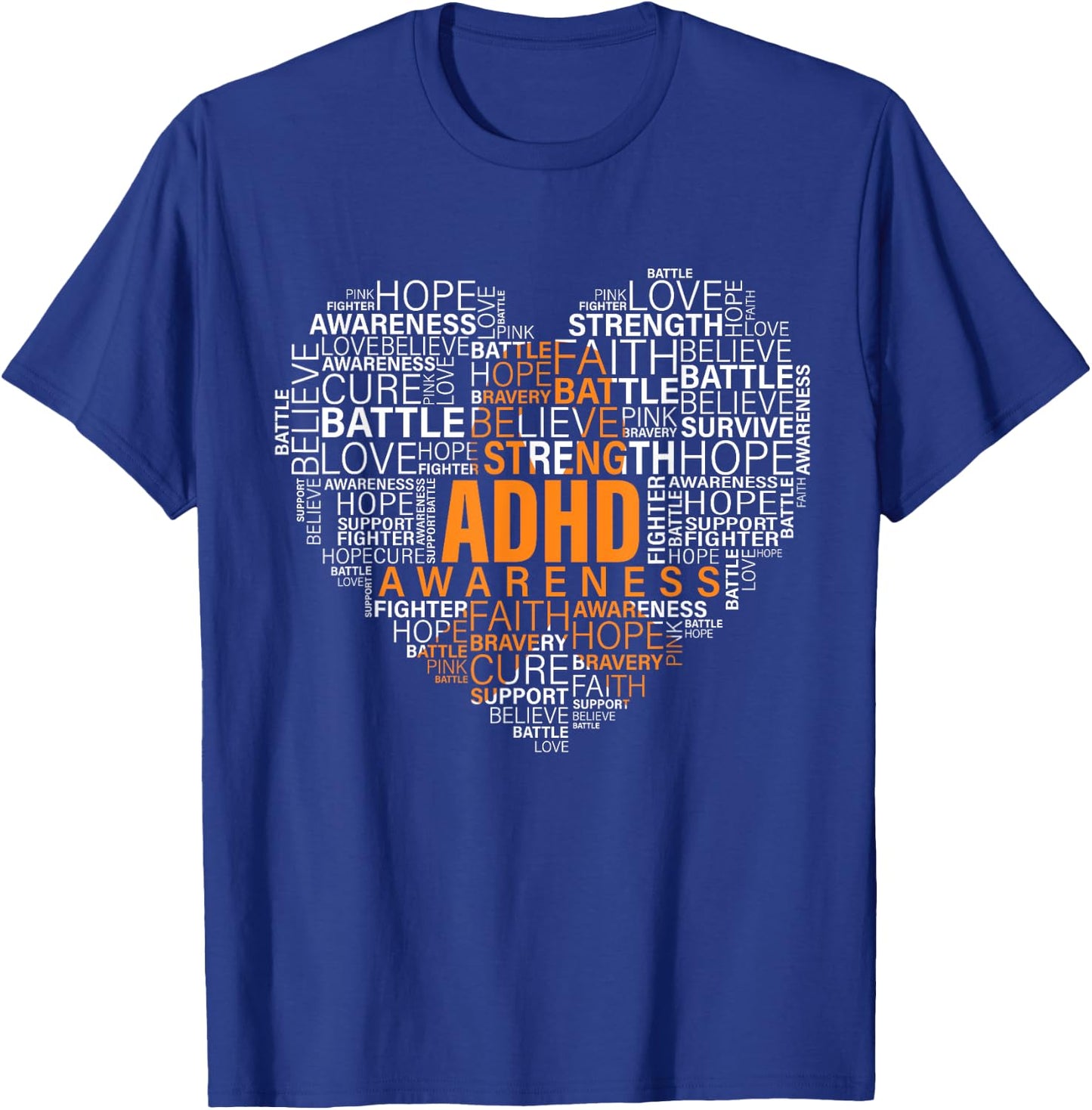 ADHD awareness words cloud heart support proud ADHD warrior T-Shirt - T-Shirt | Royal