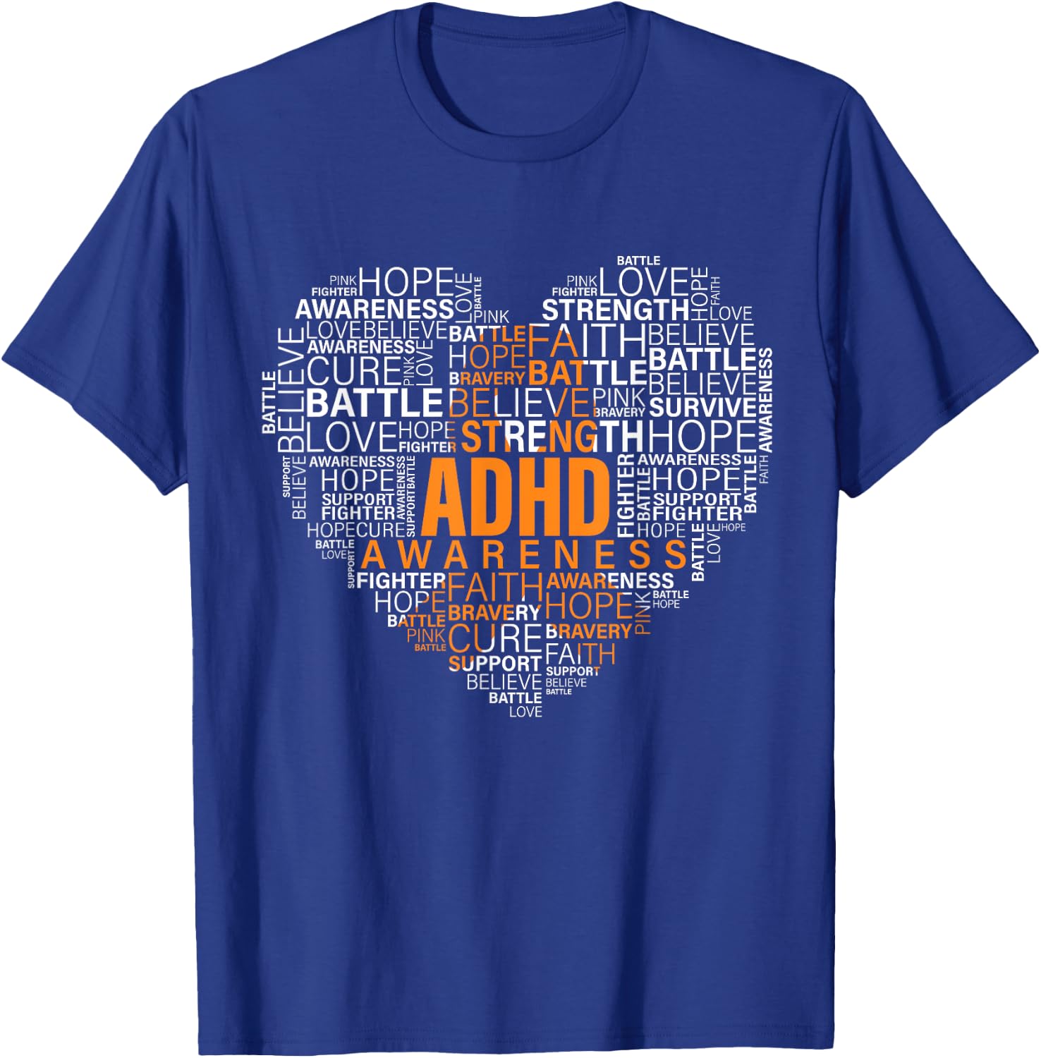 ADHD awareness words cloud heart support proud ADHD warrior T-Shirt - T-Shirt | Royal