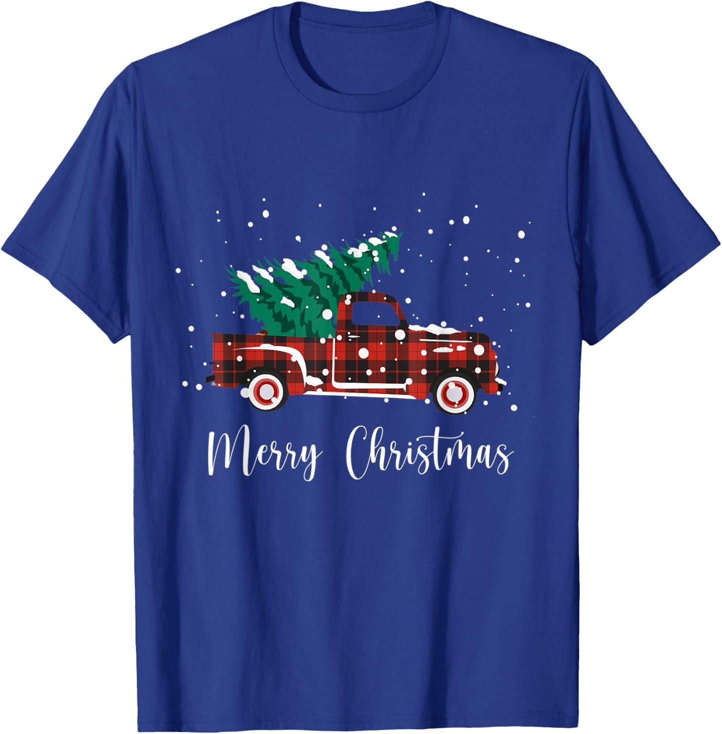 Merry Christmas Buffalo Truck Tree Red Plaid T-Shirt - T-Shirt | Royal
