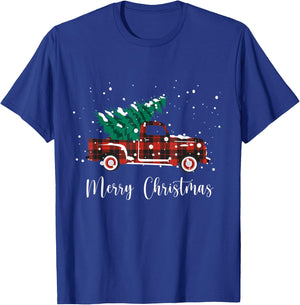 Merry Christmas Buffalo Truck Tree Red Plaid T-Shirt - T-Shirt | Royal