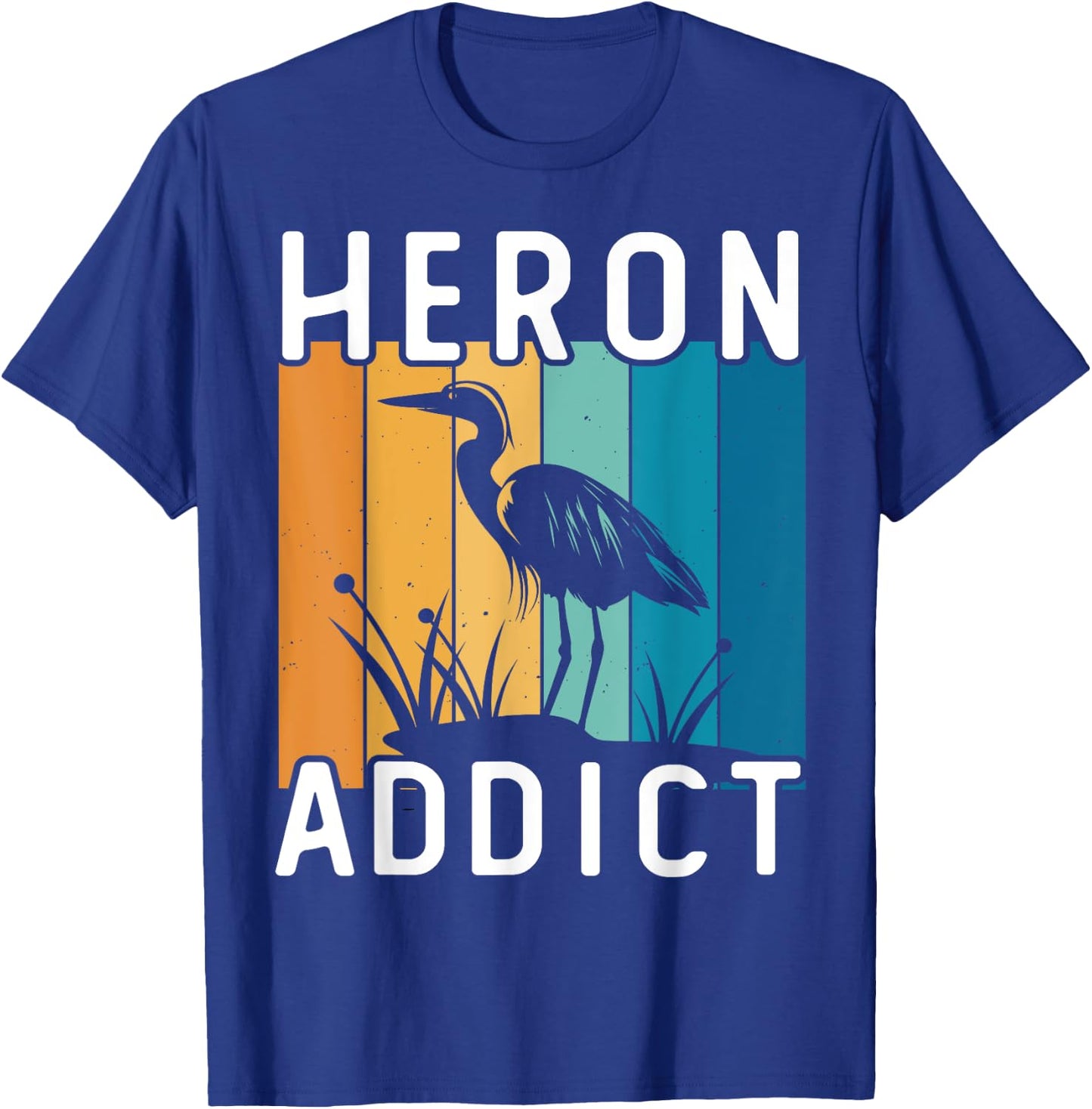 Retro Birding Heron Addict Bird T-Shirt - T-Shirt | Royal