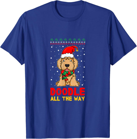 Doodle All The Way Funny Goldendoodle Santa Hat Christmas T-Shirt - T-Shirt | Royal