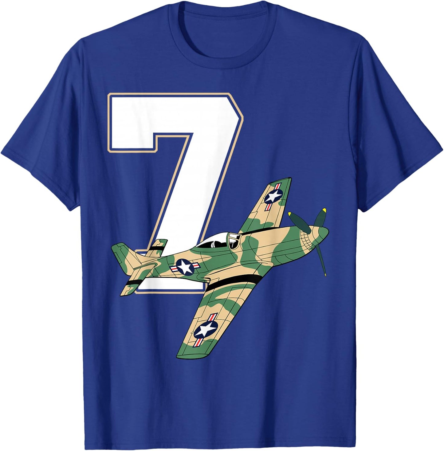 7th Birthday Military Plane Aircraft Fighter 7 Years Old Boy T-Shirt - T-Shirt | Royal