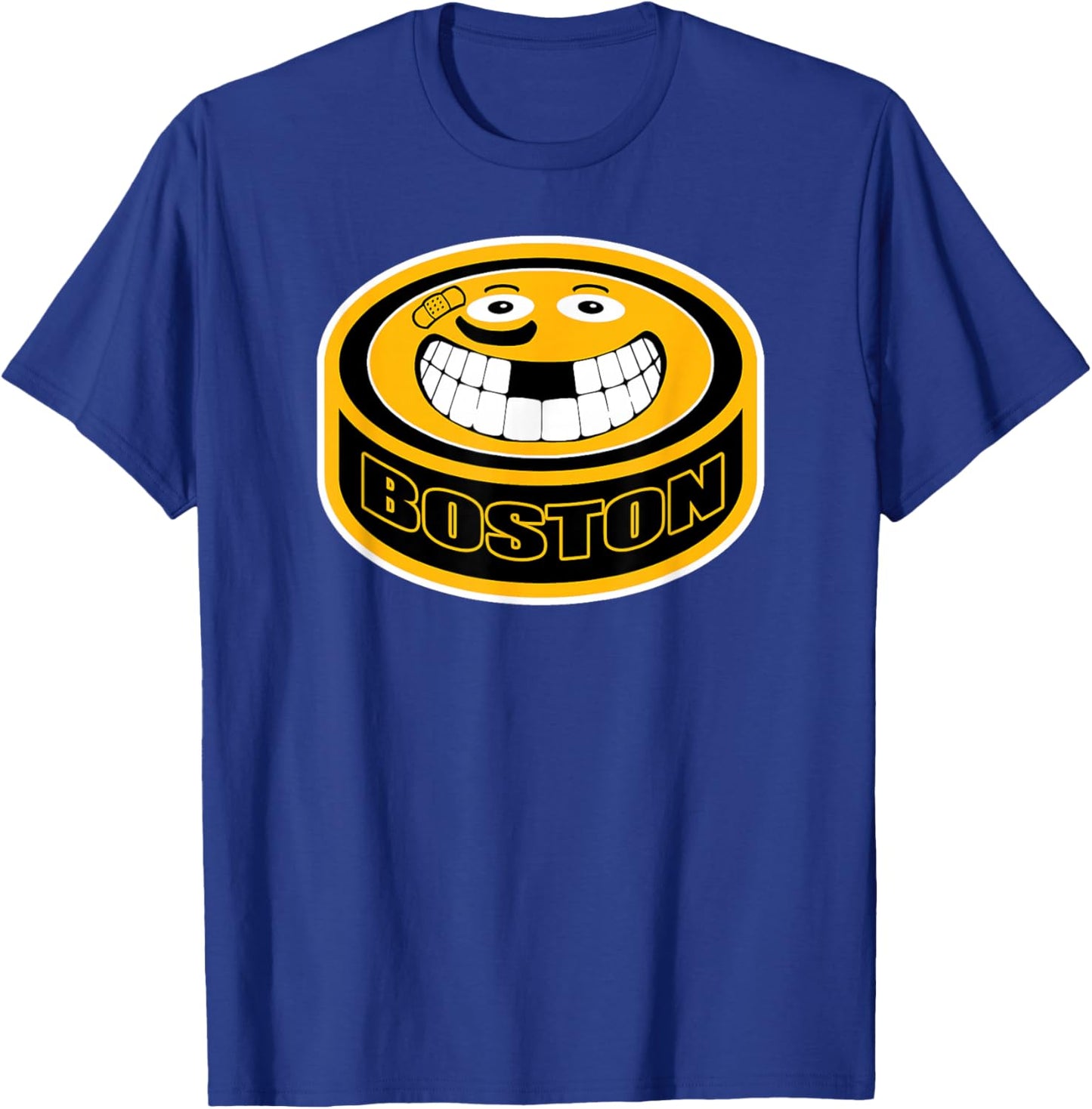 Hockey Boston Mass. Funny Kid Adult Puck Smile Face Gift T-Shirt - T-Shirt | Royal