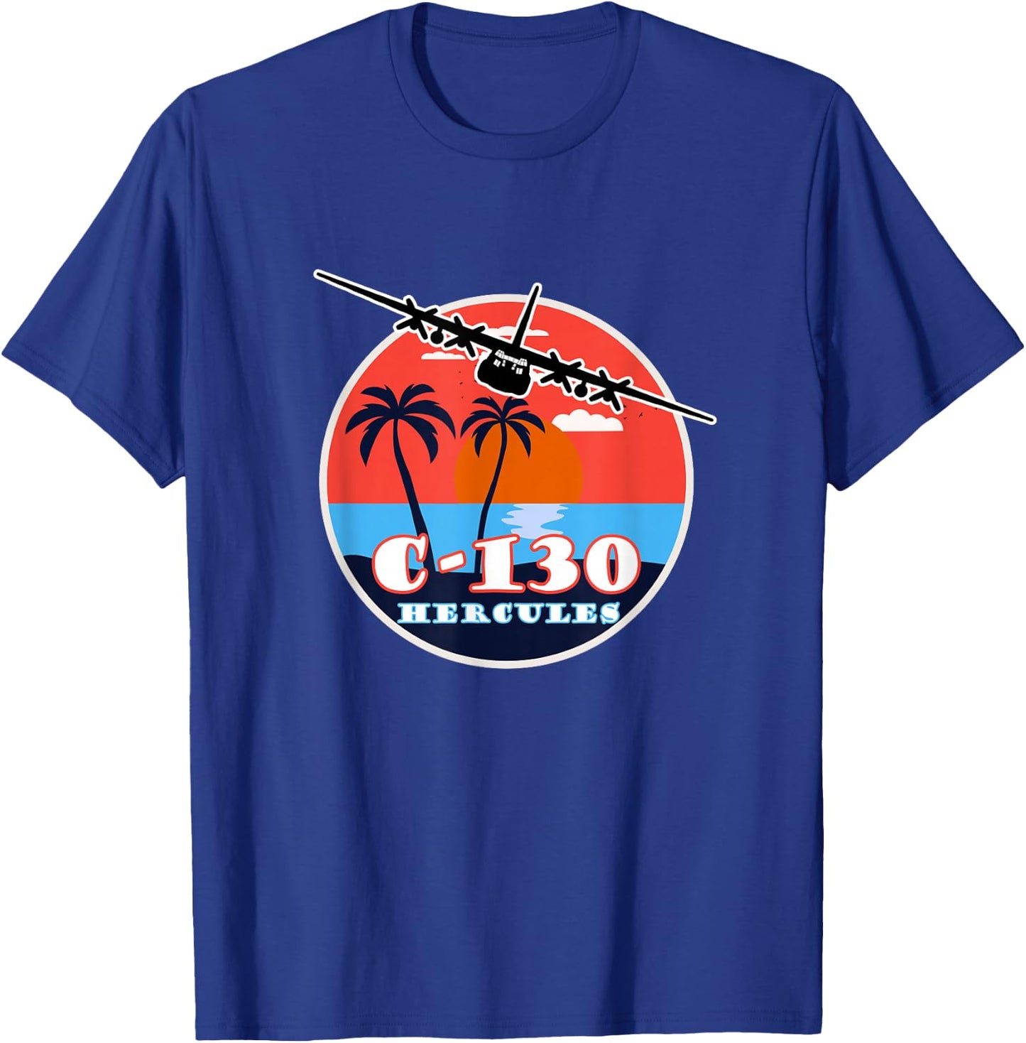 C-130 Vintage Tropical Sunset Cargo Aviation T-Shirt - T-Shirt | Royal