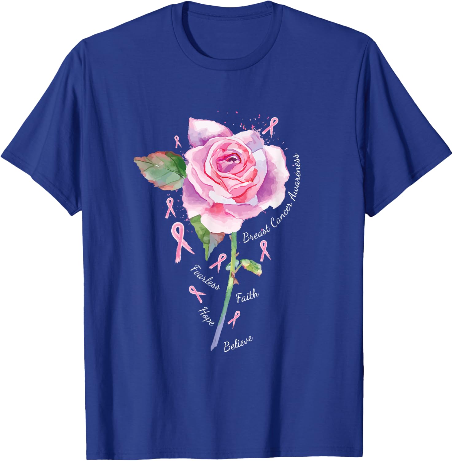 Breast Cancer Shirt Women Men Pink Ribbon Rose T-Shirt - T-Shirt | Royal