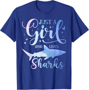 Just A Girl Who Loves Sharks Watercolor Cute Girls Kids T-Shirt - T-Shirt | Royal