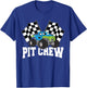 Pit Crew Monster Truck Racing Party and Checked Flag T-Shirt - T-Shirt | Royal